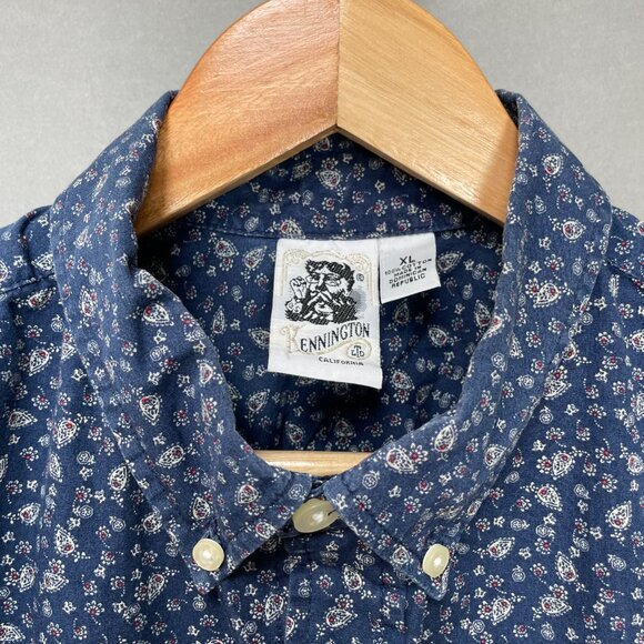 Kennington California Button-Down Shirt Men Calico Print Blue Short Sleeves XL - Picture 1 of 9